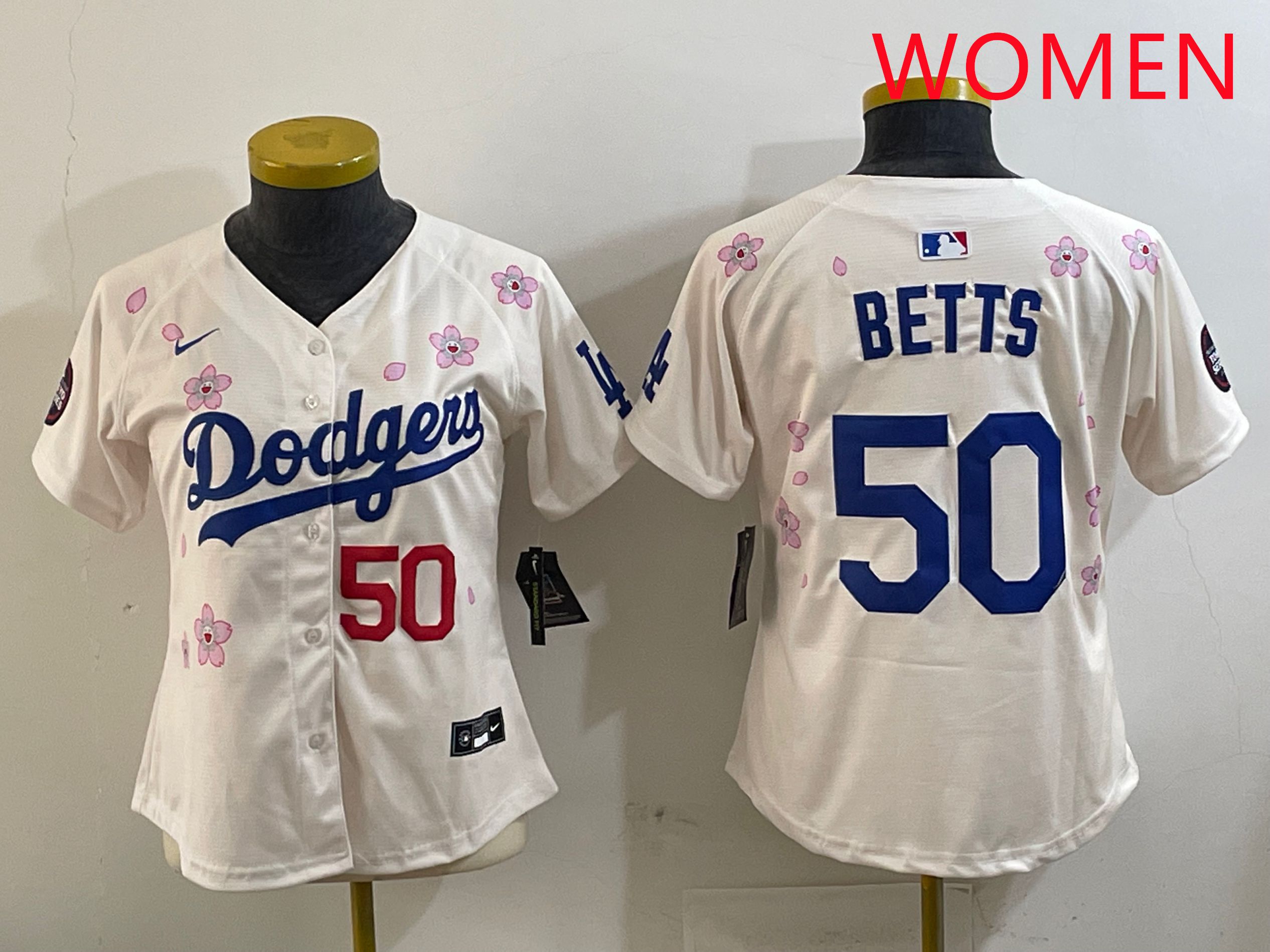 Women Los Angeles Dodgers 50 Betts Cream Sakura Edition 2025 Nike MLB Jersey style 7